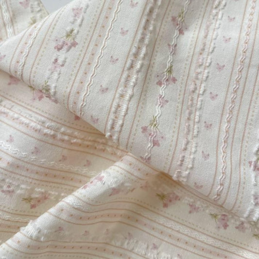 Floral Stripe Jacquard Cotton - Pink 1