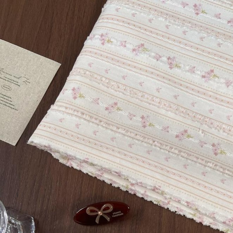 Floral Stripe Jacquard Cotton - Pink 3