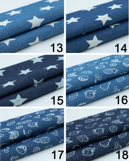 Blue Printed Denim Fabric, Lightweight for Jackets & Dresses - Color 13