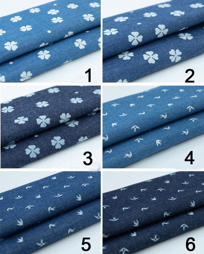 Blue Printed Denim Fabric, Lightweight for Jackets & Dresses - Color 1