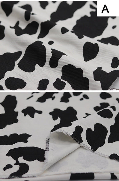 Cow Pattern Denim Fabric, Washed Animal Print for Jackets & Bags - Cow Print A