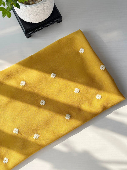 Light Yellow Embroidered Cotton Fabric for Shirts, Dresses & Scarves