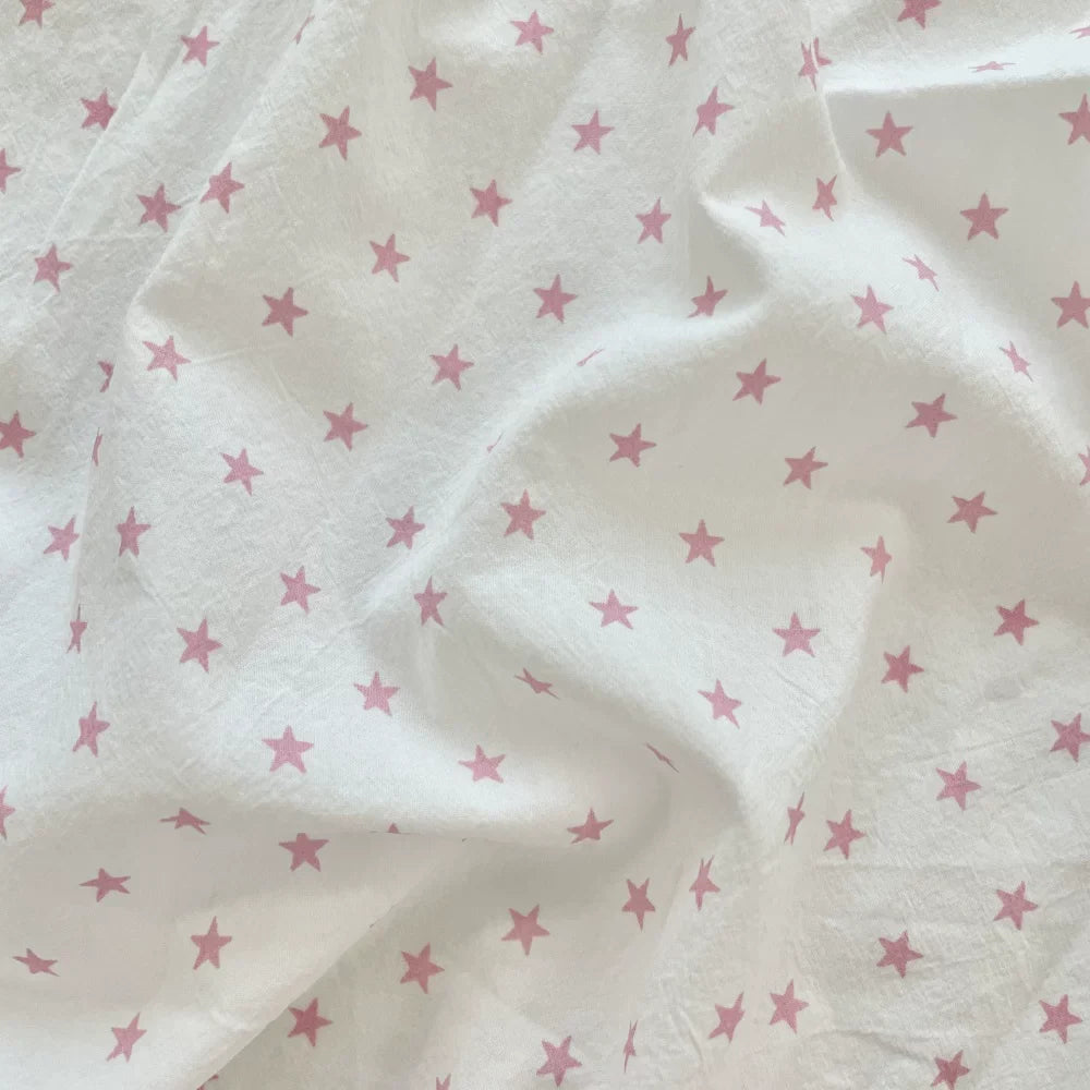 Polyester Crinkle Star Fabric, for Tops & Skirts - Crinkle Pink Star