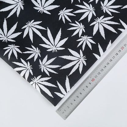 Polyester Maple Leaf Print Fabric, for Bags & Decor - Black Base White Leaf