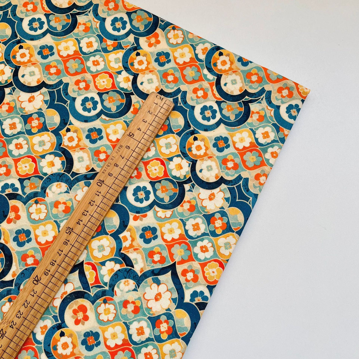 Printed Fabric, Printed, for Dresses & Tops, 59 in Wide - Peacock Blue Mosaic