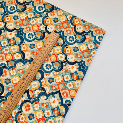 Printed Fabric, Printed, for Dresses & Tops, 59 in Wide - Peacock Blue Mosaic