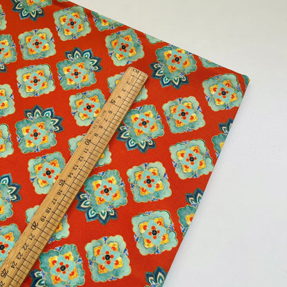 Printed Fabric, Printed, for Dresses & Tops, 59 in Wide - Vibrant Terracotta Bloom