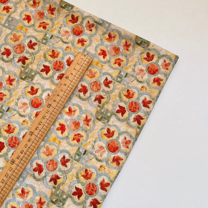 Printed Fabric, Printed, for Dresses & Tops, 59 in Wide - Vintage Ochre Tile