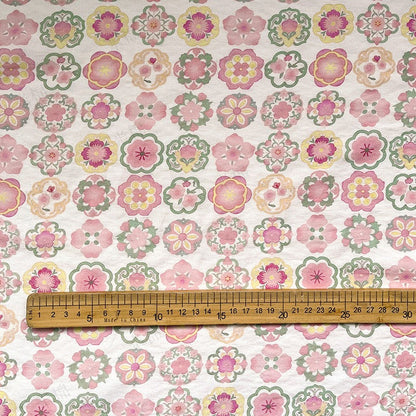 Printed Fabric, Printed, for Dresses & Tops, 59 in Wide - Pink Green Floral Pattern