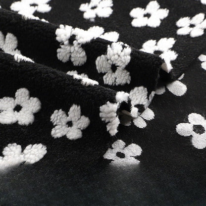 Printed Sherpa Fleece Fabric, Plush Warm Knit for Toys & Outerwear - Small White Flower