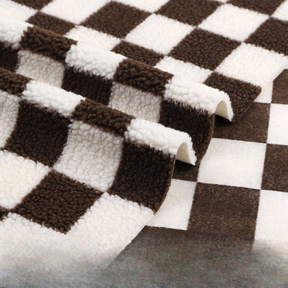 Printed Sherpa Fleece Fabric, Plush Warm Knit for Toys & Outerwear - Coffee Check