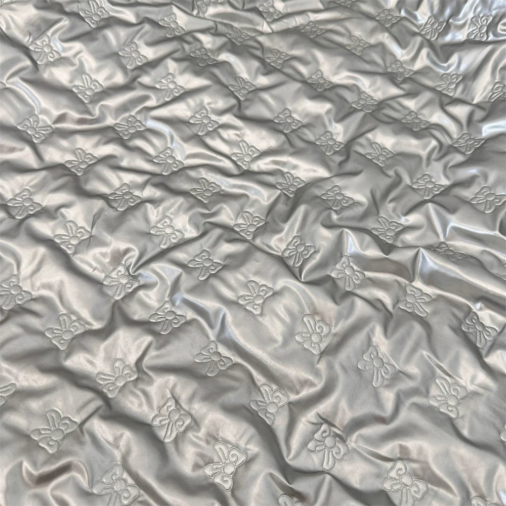 Quilted PU Leather Bow Fabric, for Bags & Vests - PU Bow Silver