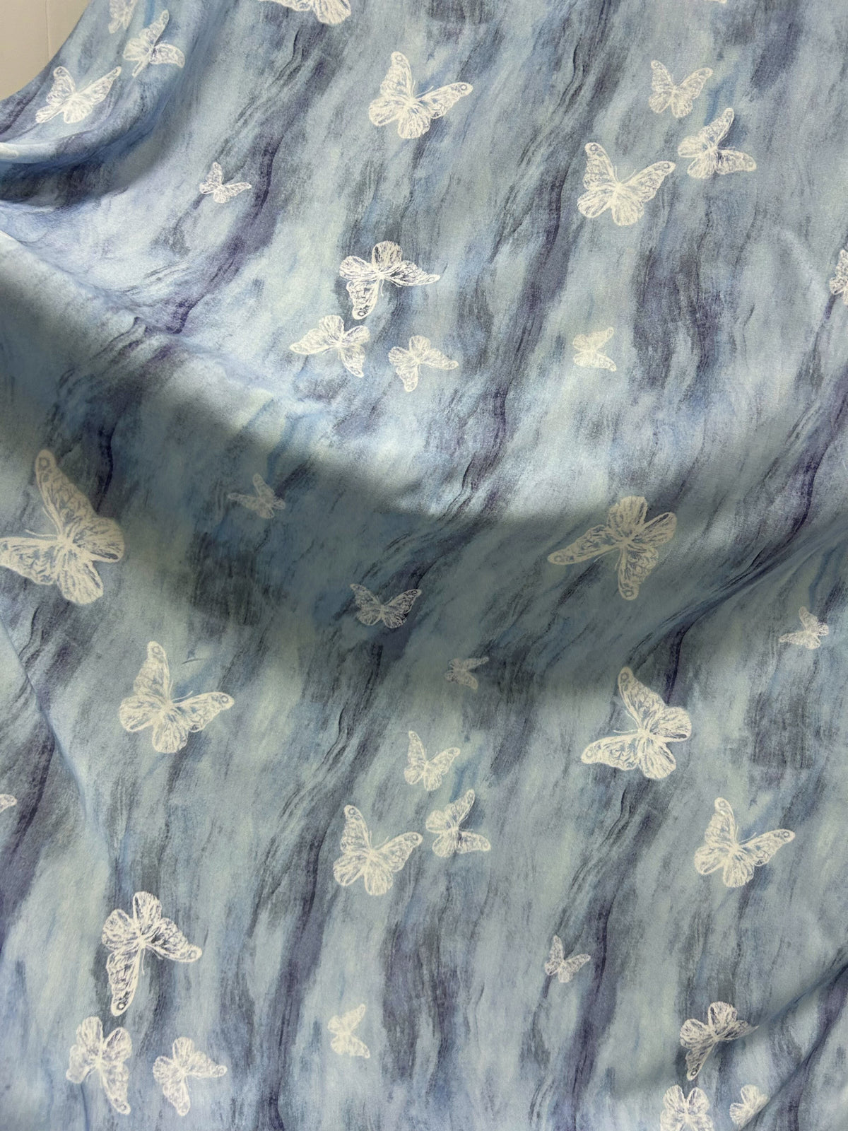 Rayon Fabric, Blue Butterfly Print, for Qipao & Dresses