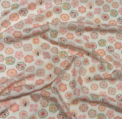 Rayon Fabric, Soft Pink Floral Print, for Qipao & Dresses