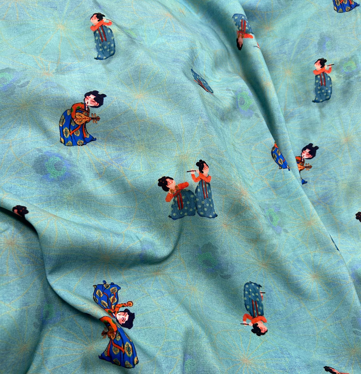 Rayon Fabric, Blue Tang Figure Print, for Vests & Dresses