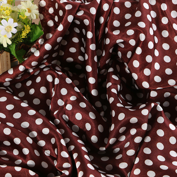 Satin Fabric, Solid, for Evening Wear & Linings, 57 in Wide - Brown-White Dot-10