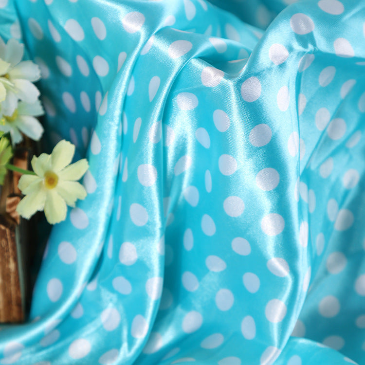 Satin Fabric, Solid, for Evening Wear & Linings, 57 in Wide - Blue-White Dot-11