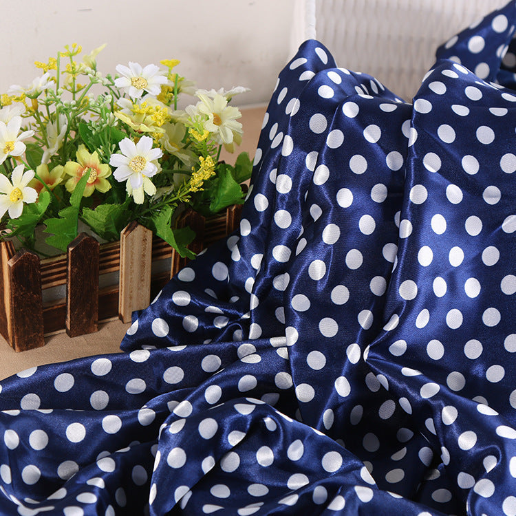 Satin Fabric, Solid, for Evening Wear & Linings, 57 in Wide - Navy-White Dot--16