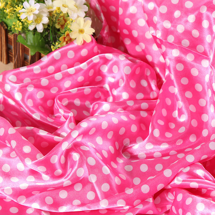 Satin Fabric, Solid, for Evening Wear & Linings, 57 in Wide - Pink-White Dot-17
