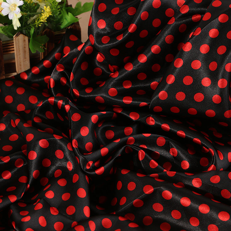 Satin Fabric, Solid, for Evening Wear & Linings, 57 in Wide - Black-Red Dot--3