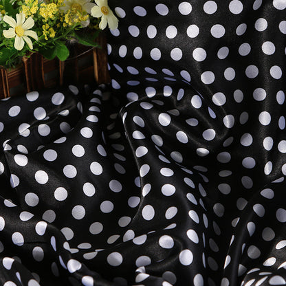 Satin Fabric, Solid, for Evening Wear & Linings, 57 in Wide - Black-White Dot-4