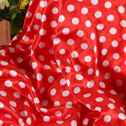 Satin Fabric, Solid, for Evening Wear & Linings, 57 in Wide - Red-White Dot-6