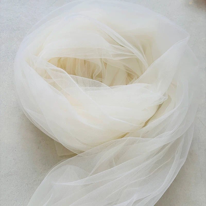 Lightweight Sheer Polyester Tulle Fabric, Soft Netting - Off White
