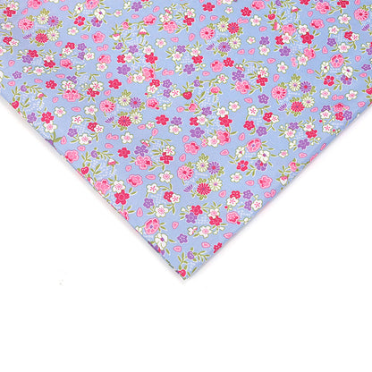 Small Floral Polyester Fabric, Tiny Print Cloth for Bags & Table Linens - Blue