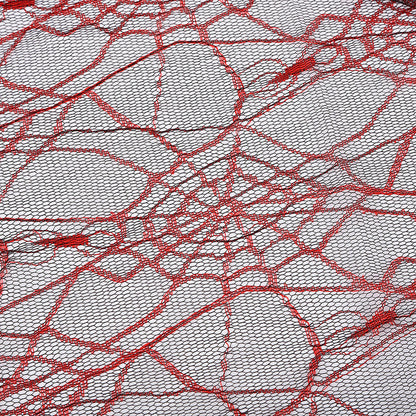 Spiderweb Jacquard Polyester Mesh Fabric, Two-Tone Sheer - Black & Red Spiderweb