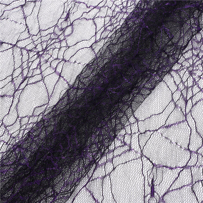 Spiderweb Jacquard Polyester Mesh Fabric, Two-Tone Sheer - Black & Purple Spiderweb