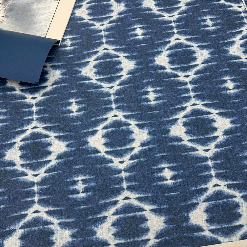 Tie-Dye Indigo Cotton Linen Fabric for Tablecloths & Door Curtains - Tie-Dye Design 5