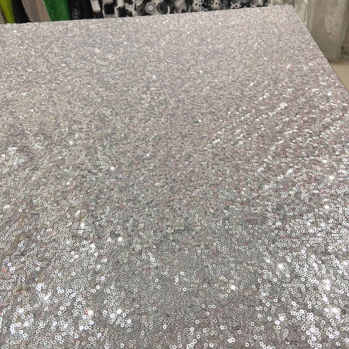 Sequin Embroidery Fabric, Trailing Floral, 51 in Wide - Silver White