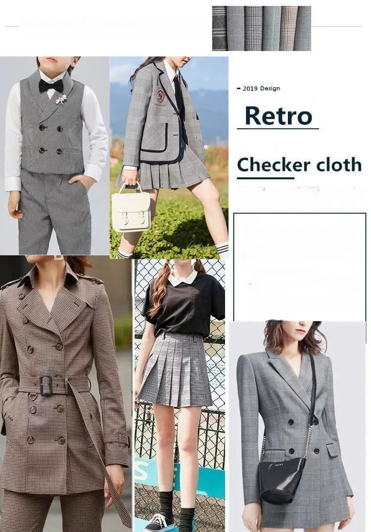 Vintage Houndstooth Stretch TR Suiting Fabric, Wrinkle-Resistant Cloth for Pants & Coats